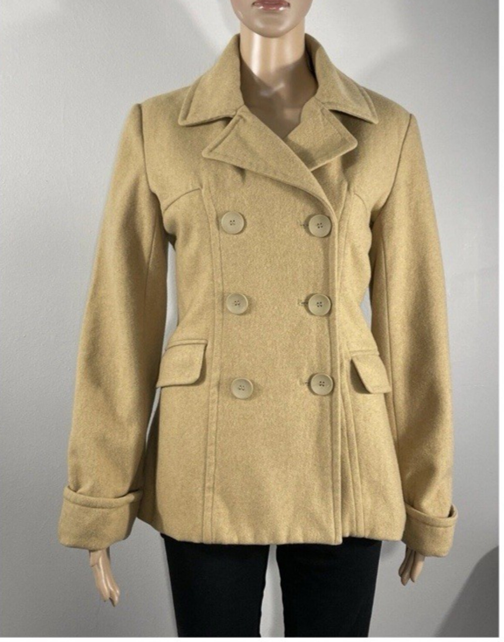 Steve and Barry's Wool Blend Double Breasted Pea Coat Women's S Preppy Brown Tan